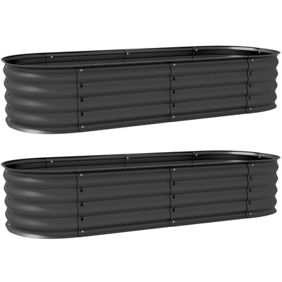 Set of 2 Dark Grey Galvanised Metal Raised Garden Beds for Flowers Herbs and Succulents