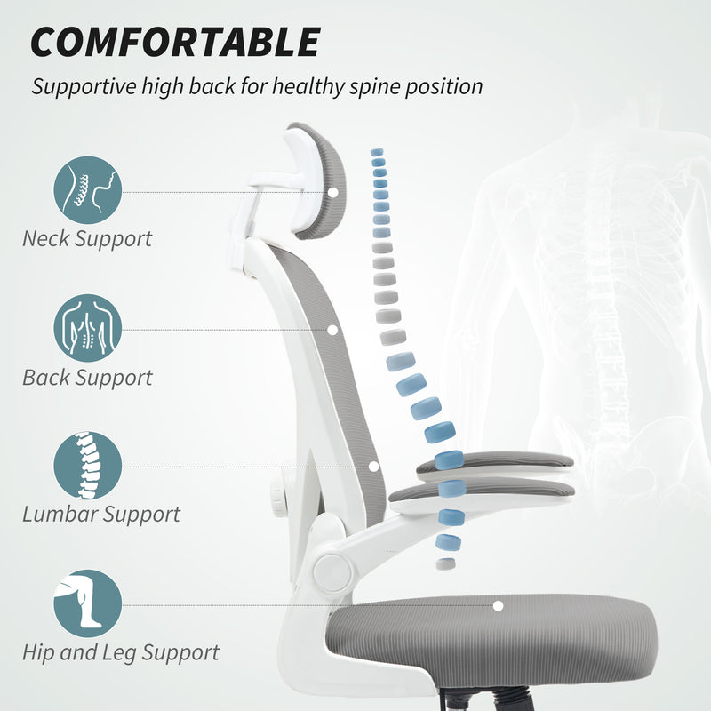 Ergonomic Grey Mesh Swivel Office Chair With Adjustable Lumbar Support and Flip Up Armrests by HOMCOM