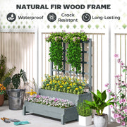 Grey 2 Tier Raised Garden Bed with Trellis Wooden Planter Box for Climbing Plants by Outsunny