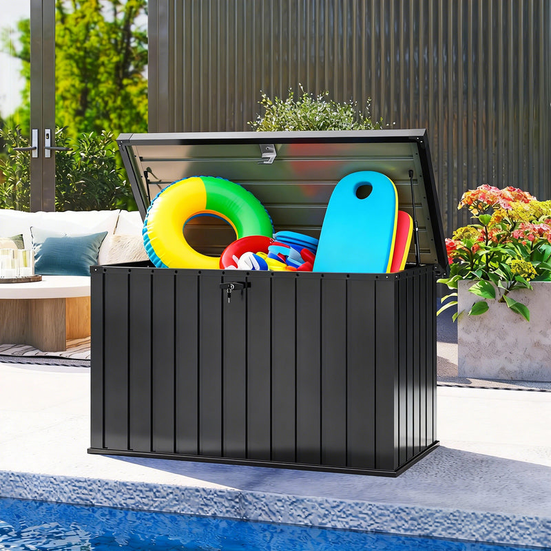 400L Outdoor Storage Box for Garden Cushions and Tools, Weatherproof Steel with Lock, Black