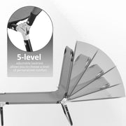 Grey Adjustable Garden Sun Lounger With Five Reclining Positions For Outdoor Relaxation