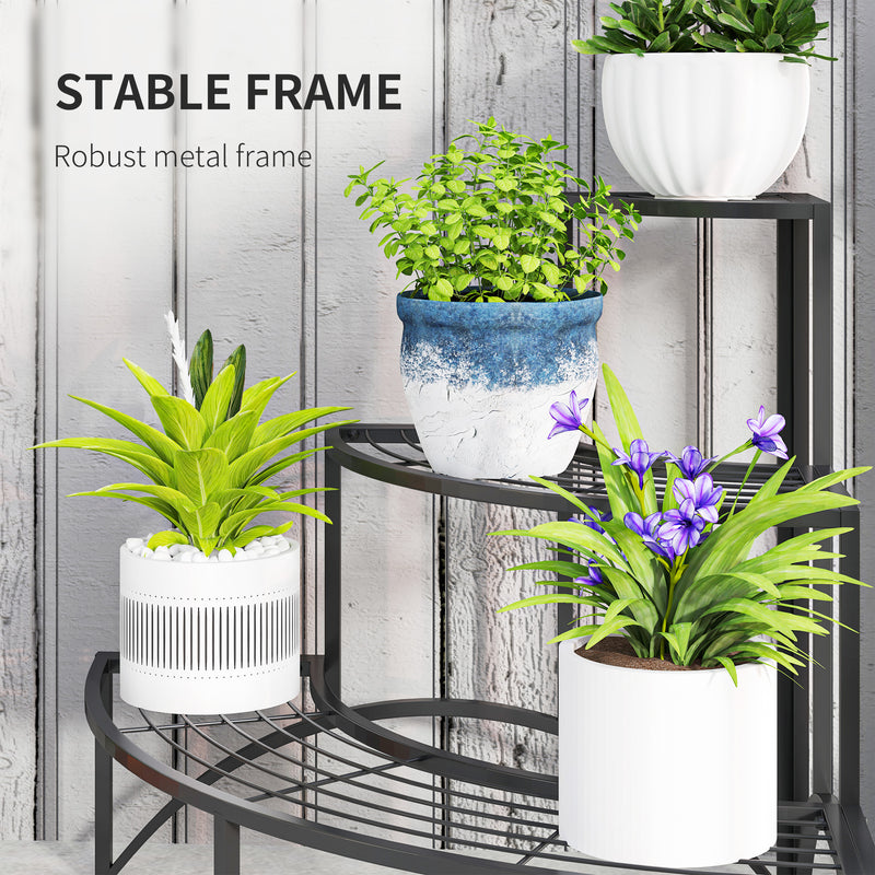 3 Tier Metal Corner Plant Stand for Garden Balcony or Patio in Black by Outsunny AOSOM