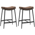 Set of 2 Industrial Bar Stools with Curved Seat and Steel Frame for Kitchen Brown