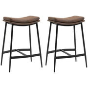 Set of 2 Industrial Bar Stools with Curved Seat and Steel Frame for Kitchen Brown