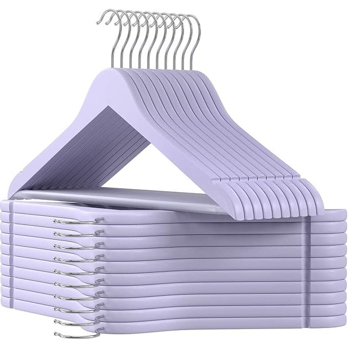 Quality Wooden Clothes Hangers, Purple, 20 Pack