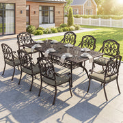 Patio Dining Set for 8 Cast Aluminium with Cushioned Chairs and Weatherproof Table, Bronze and Khaki Outsunny