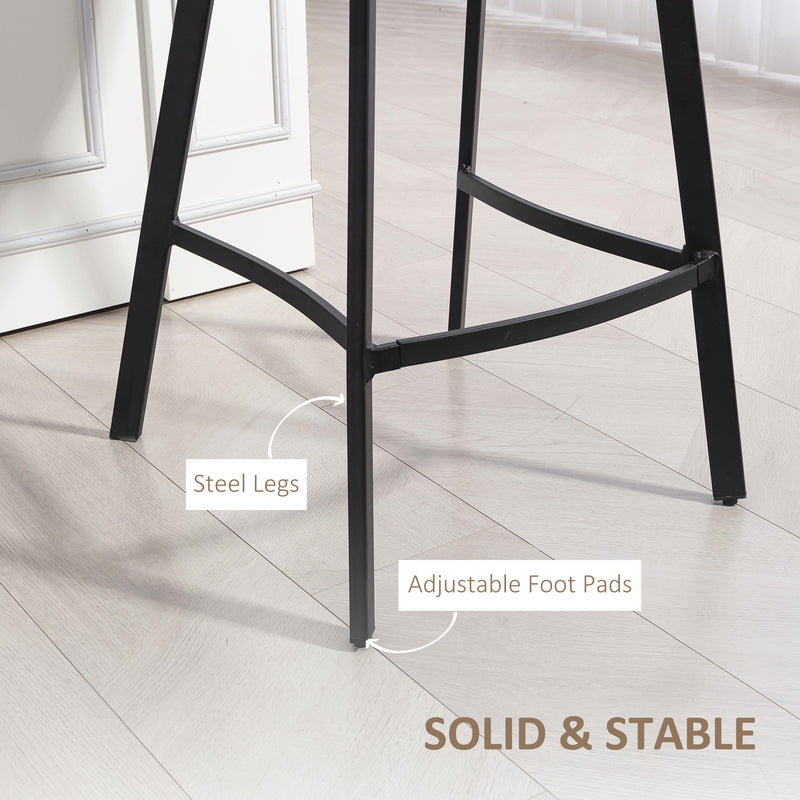 Set of 2 PU Leather Bar Stools with Backrest and Footrest for Kitchen or Breakfast Bar Light Brown