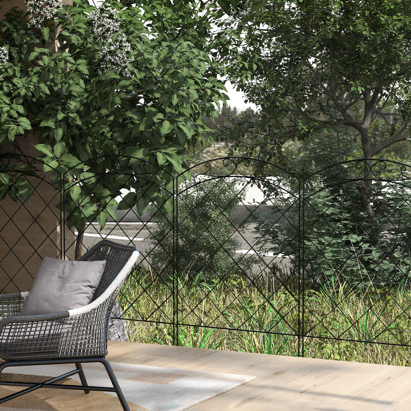 Black Steel Swirl Garden Fence Panels Set of 4 Decorative Picket Design for Outdoor Use