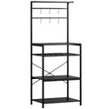 Kitchen Storage Shelf with Wine Rack and Hooks for Small Spaces Black