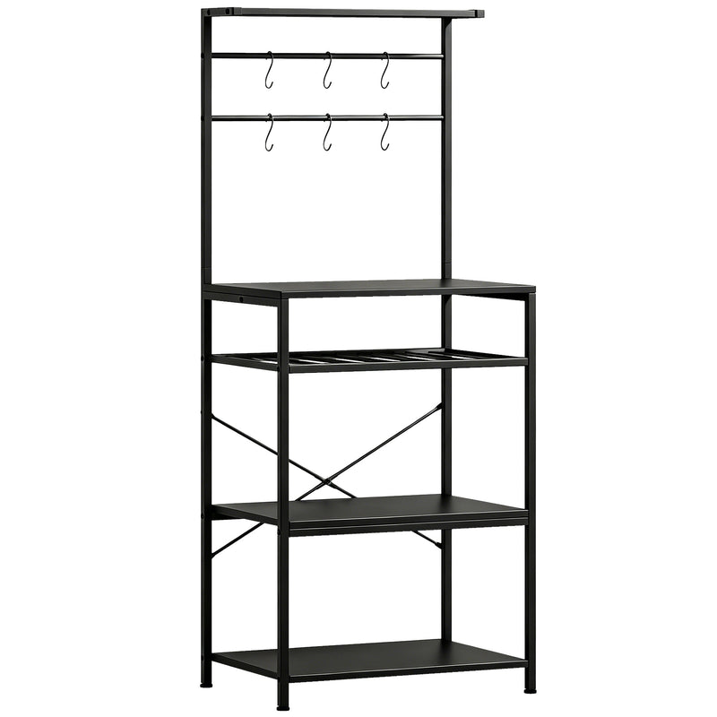 Kitchen Storage Shelf with Wine Rack and Hooks for Small Spaces Black