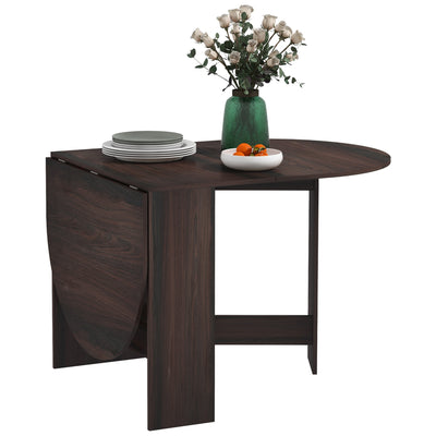 Folding Drop Leaf Dining Table for Small Spaces Oval Wooden Tabletop in Chocolate by HOMCOM