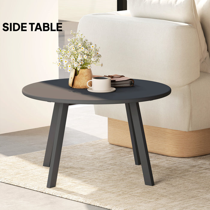 Black Round Garden Coffee Table 70cm with Metal Frame and Non Slip Feet by Outsunny