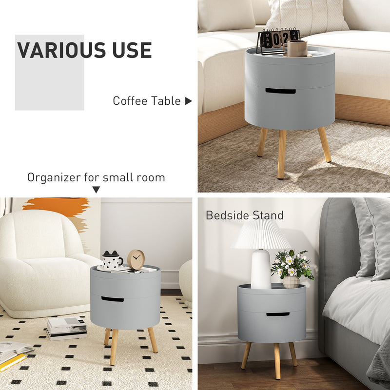 Grey 3 Tier Round Coffee Table with Hidden Storage and Detachable Tray by HOMCOM