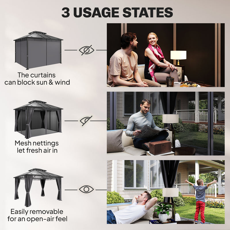 Garden Gazebo With Polycarbonate Hard Top Roof for All Weather Shelter and Privacy, Dark Grey Outsunny