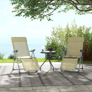 Set of 2 Beige Sun Lounger Chairs with 5 Position Adjustable Backs for Garden Relaxation