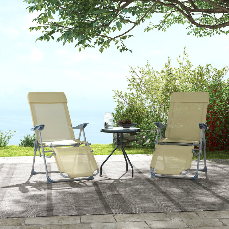 Set of 2 Beige Sun Lounger Chairs with 5 Position Adjustable Backs for Garden Relaxation