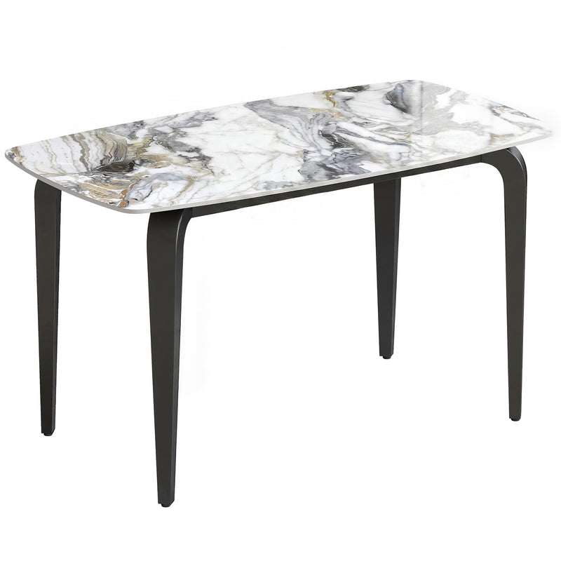 4 Seat Dining Table with Easy Clean Sintered Stone Marble Effect Top for Family Meals White & Black Homcom