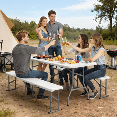 3 Piece Folding Picnic Table and Bench Set for Outdoor Dining and Camping White AOSOM