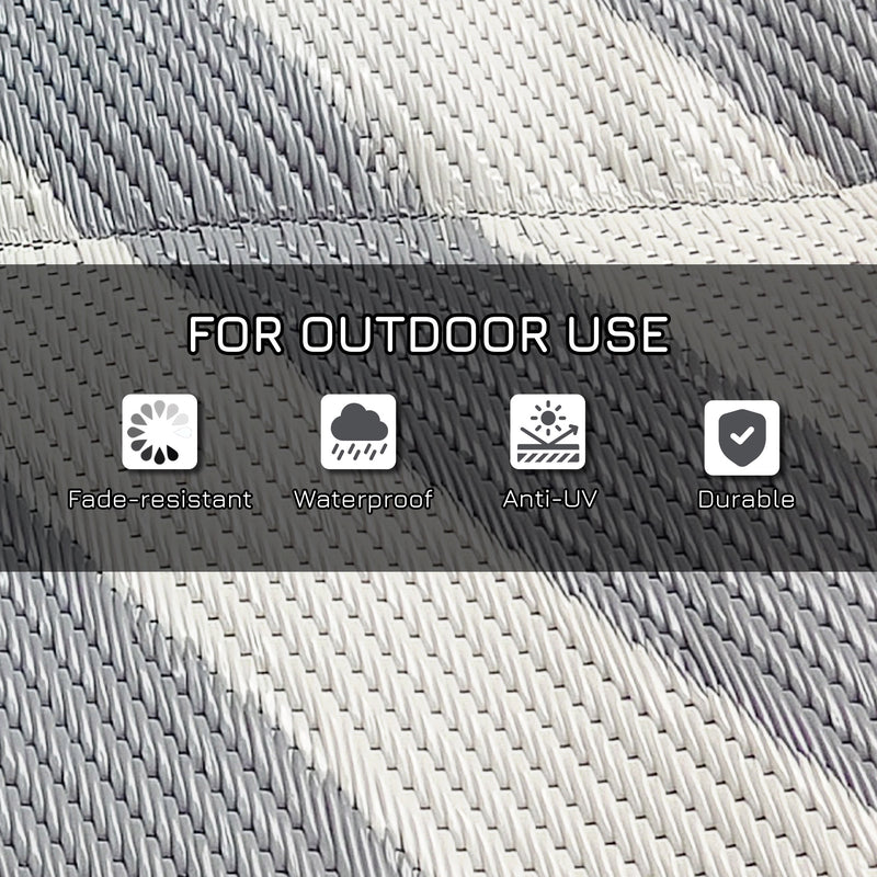 Reversible Grey and Cream Outdoor Rug 182 x 274cm With Carry Bag For Camping or Garden