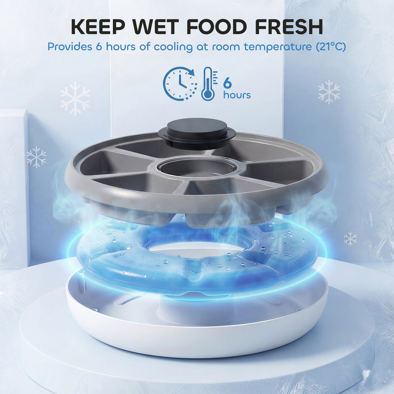 Automatic Cat Feeder With 6 Meal Scheduler and Ice Pack for Fresh Food White Grey AOSOM
