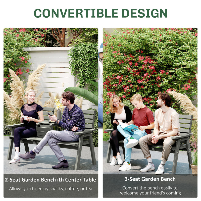 Grey Convertible 2 to 3 Seater Garden Bench Fir Wood Outdoor Seating by Outsunny
