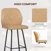 Set of 4 Upholstered Bar Stools with Backs and Steel Legs for Kitchen or Dining, Light Brown AOSOM