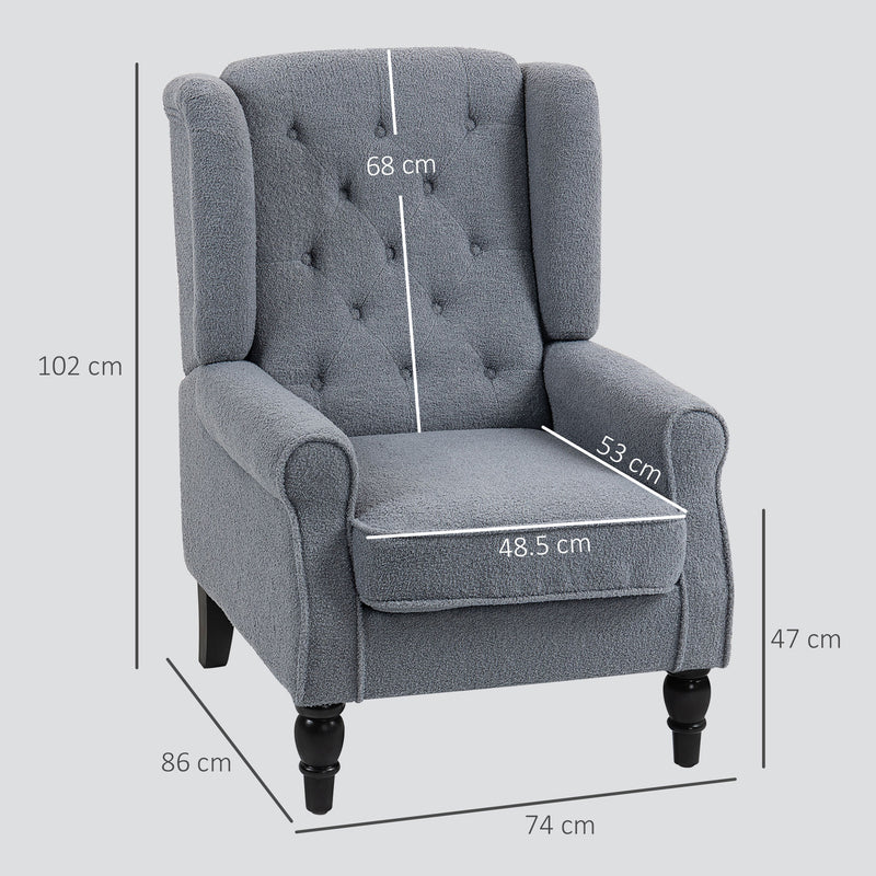 Retro Wingback Accent Chair With Button Tufted Upholstery For Living Room And Bedroom Grey
