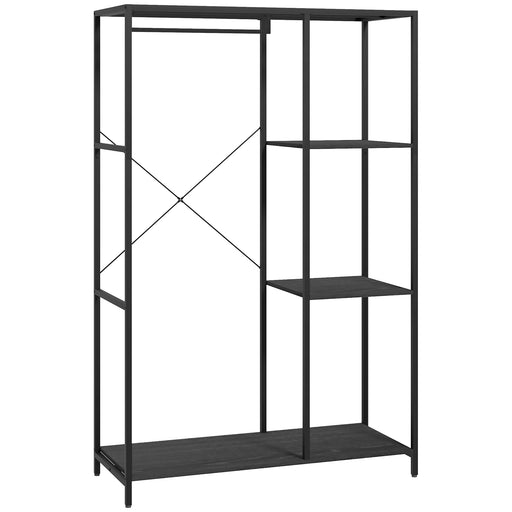 Freestanding Clothes Storage Rack With Shelves For Bedroom Or Hallway Black
