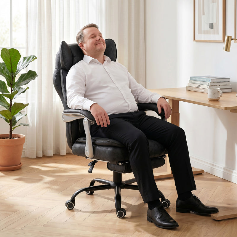 High Back Office Chair for Tall and Heavy Users with Reclining Footrest and Wide Seat Black