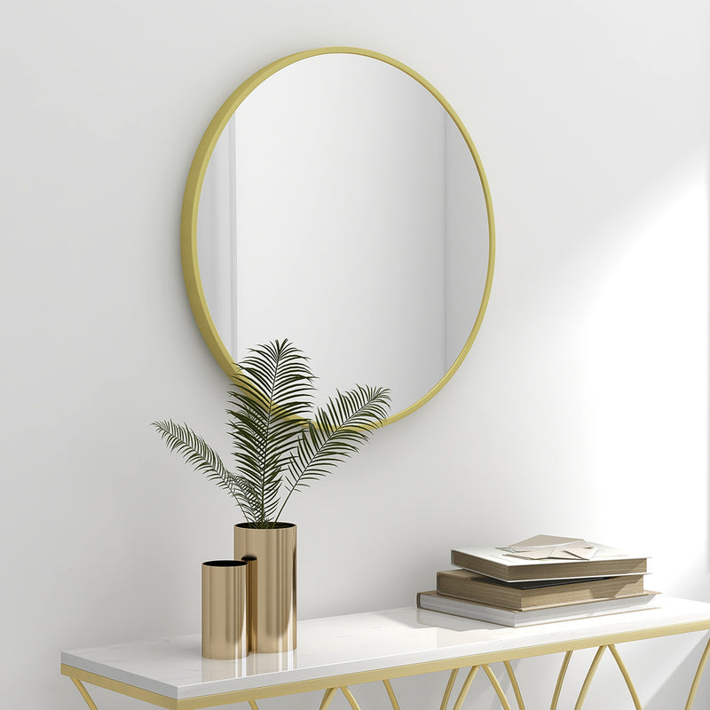 Round Aluminium Frame Bathroom Mirror 70cm Ideal for Modern Interiors Gold Tone