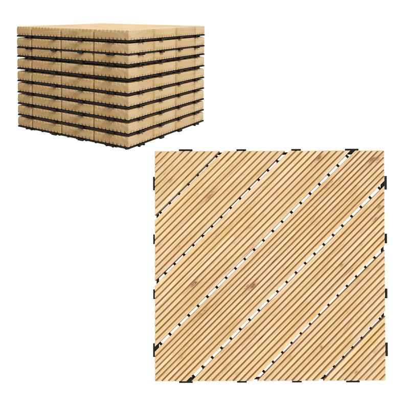 Wooden Garden Decking Tiles Pack of 9 For Garden Patio Balcony Terrace Or Hot Tub 30x30cm