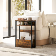 Industrial Style Side Table with Metal Frame, Black and Brown by HOMCOM
