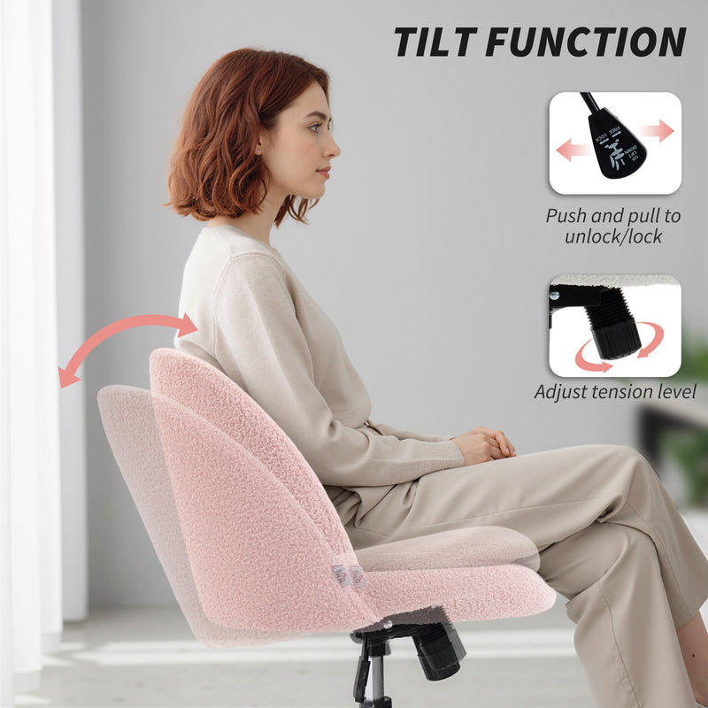 Teddy Fleece Swivel Office Chair With Wheels For Home Desk Or Study Light Pink AOSOM