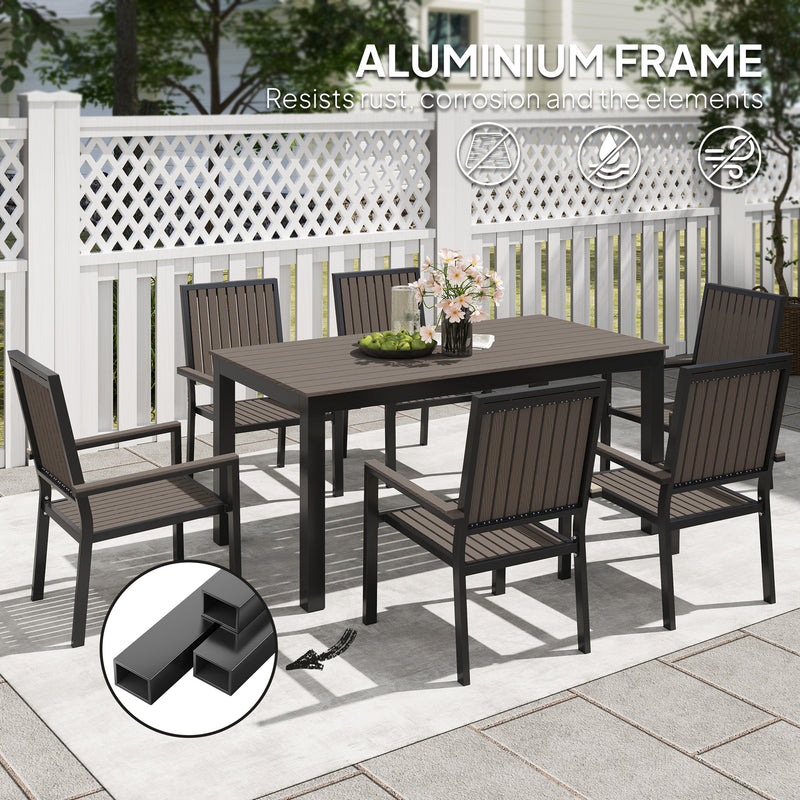 6 Seater Garden Dining Set with Stackable Chairs Aluminium Frame Brown by Outsunny