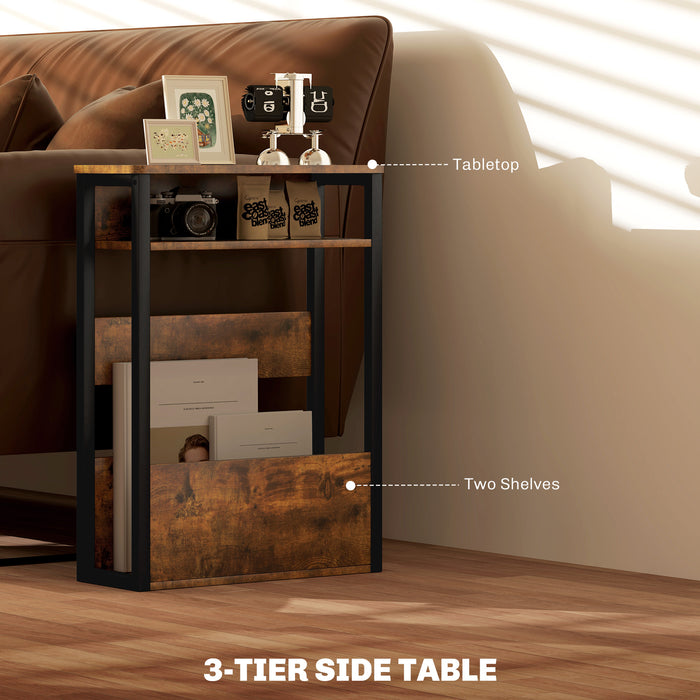 Industrial Style Side Table with Metal Frame, Black and Brown by HOMCOM