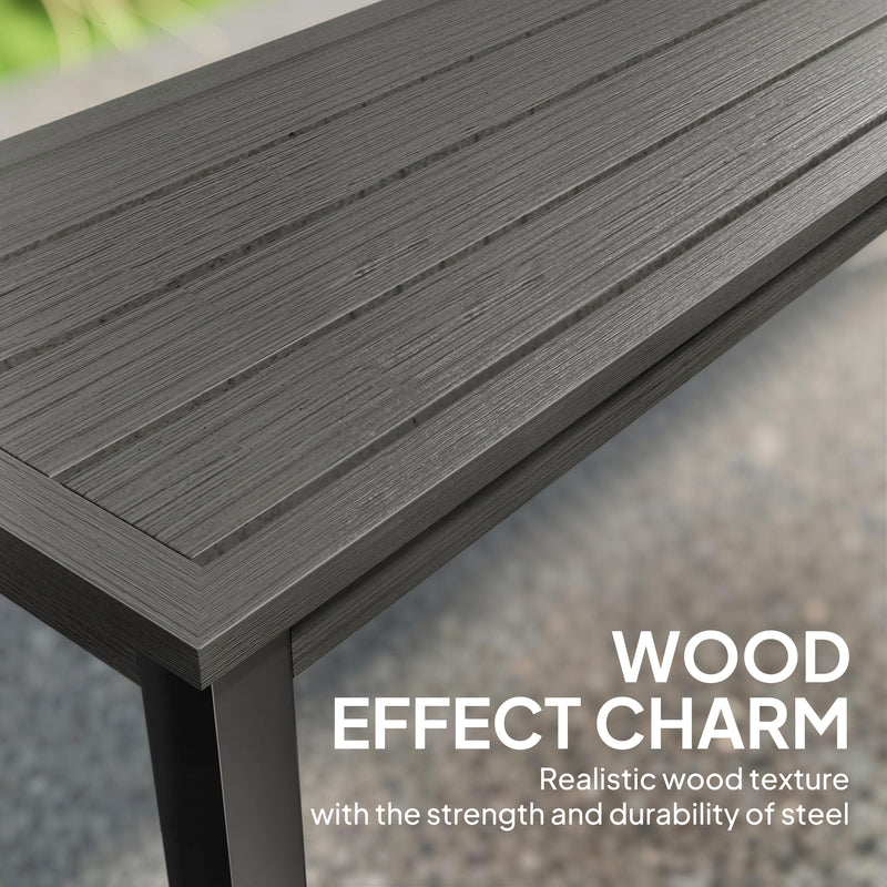 Garden Bench for Two with Durable Wood Effect Seat and Steel Frame Grey Black Outsunny
