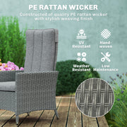 Rattan Recliner Garden Chair with Adjustable Backrest and Washable Cushion Light Grey AOSOM