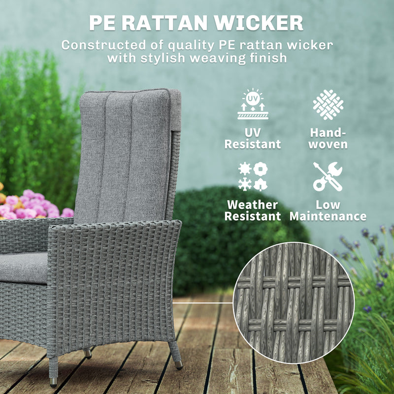 Rattan Recliner Garden Chair with Adjustable Backrest and Washable Cushion Light Grey AOSOM