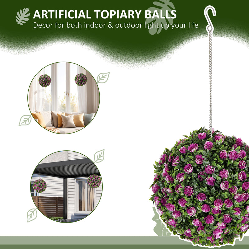 Set of 2 UV-Protected Artificial Topiary Rose Balls 28cm Purple for Indoor Outdoor Decor by HOMCOM