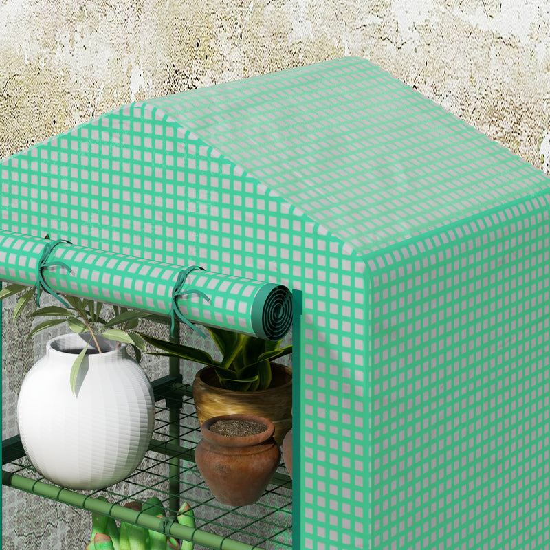3 Tier Portable Mini Greenhouse With Roll Up Door and Shelves For Garden Use Green AOSOM
