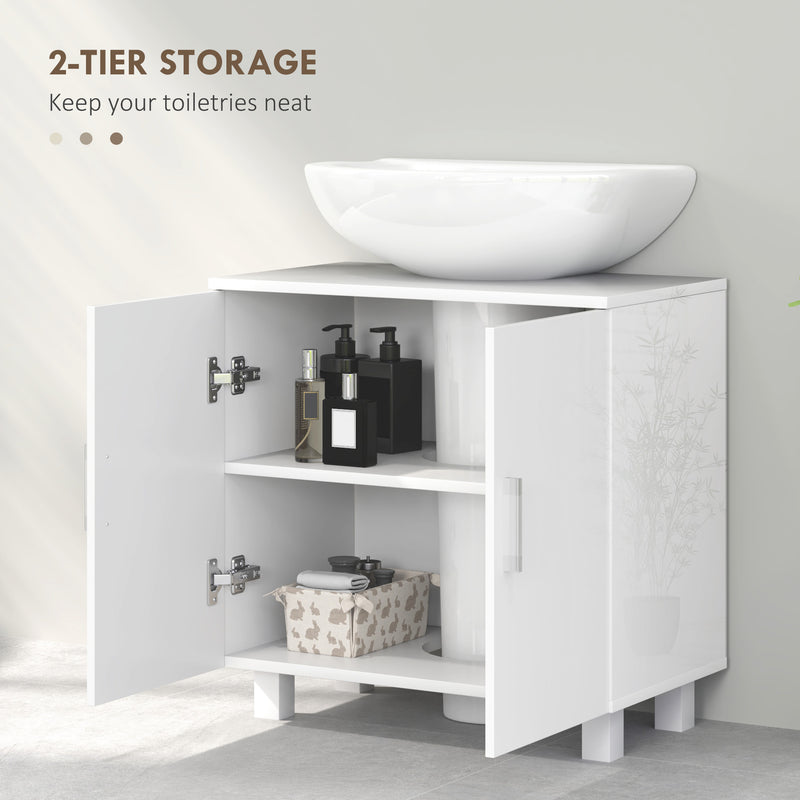 Under Sink Bathroom Cabinet for Pedestal or Freestanding Basins with Storage, White
