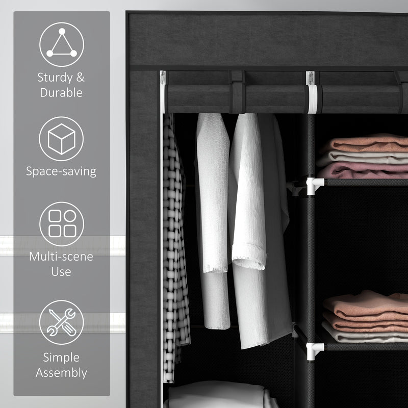 Black Fabric Portable Wardrobe with 8 Shelves and 2 Hanging Rods by HOMCOM