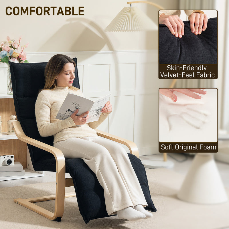 Black Curved Wooden Framed Accent Chair with Adjustable Footrest by HOMCOM