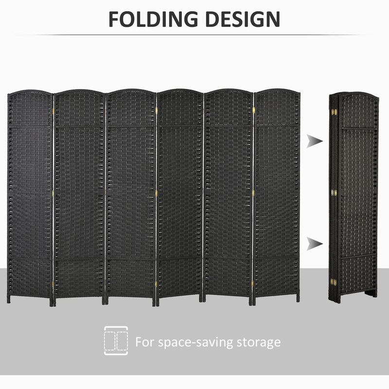 6 Panel Folding Room Divider Freestanding Privacy Screen for Home or Office Use Black AOSOM