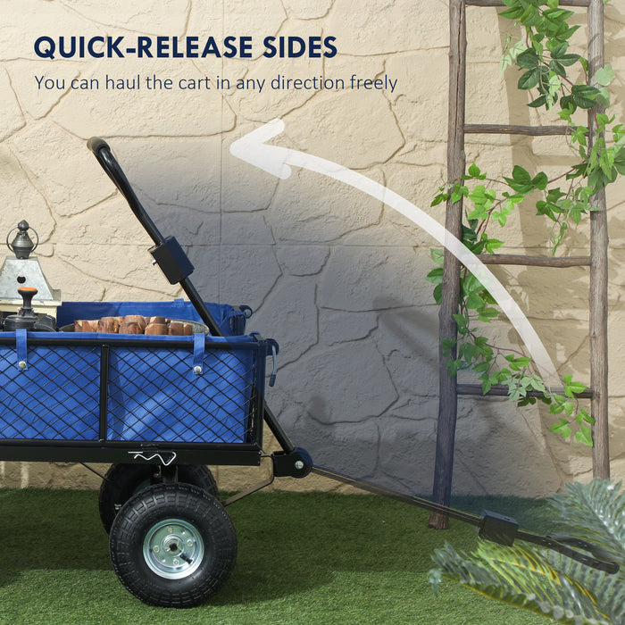 Blue 114L Steel Frame Garden Cart Trolley for Heavy Duty Yard Work by Outsunny
