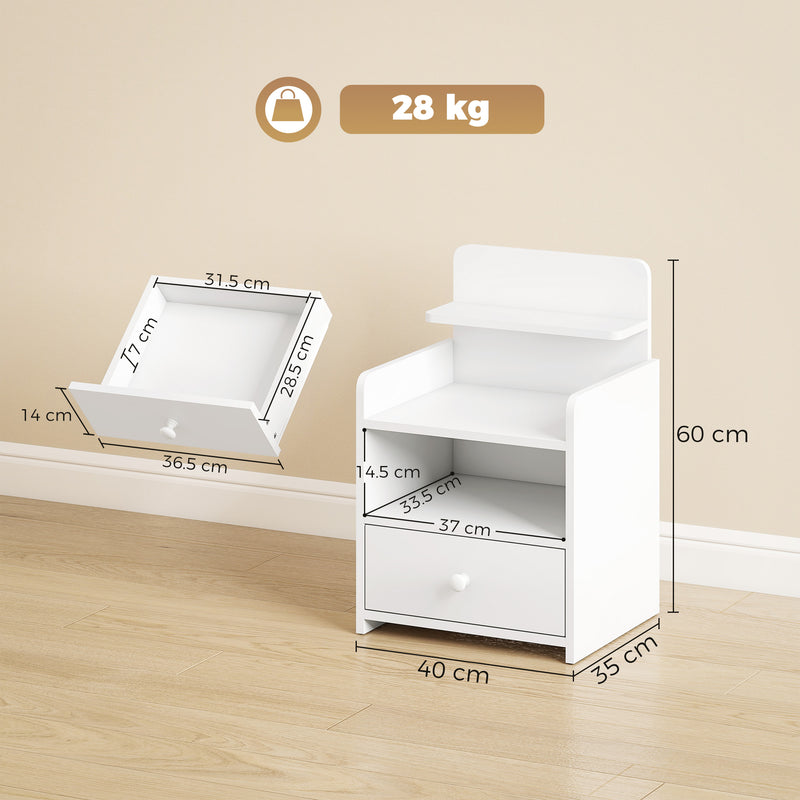 Bedside Table with Drawer and Shelves for Organising Night-Time Essentials White