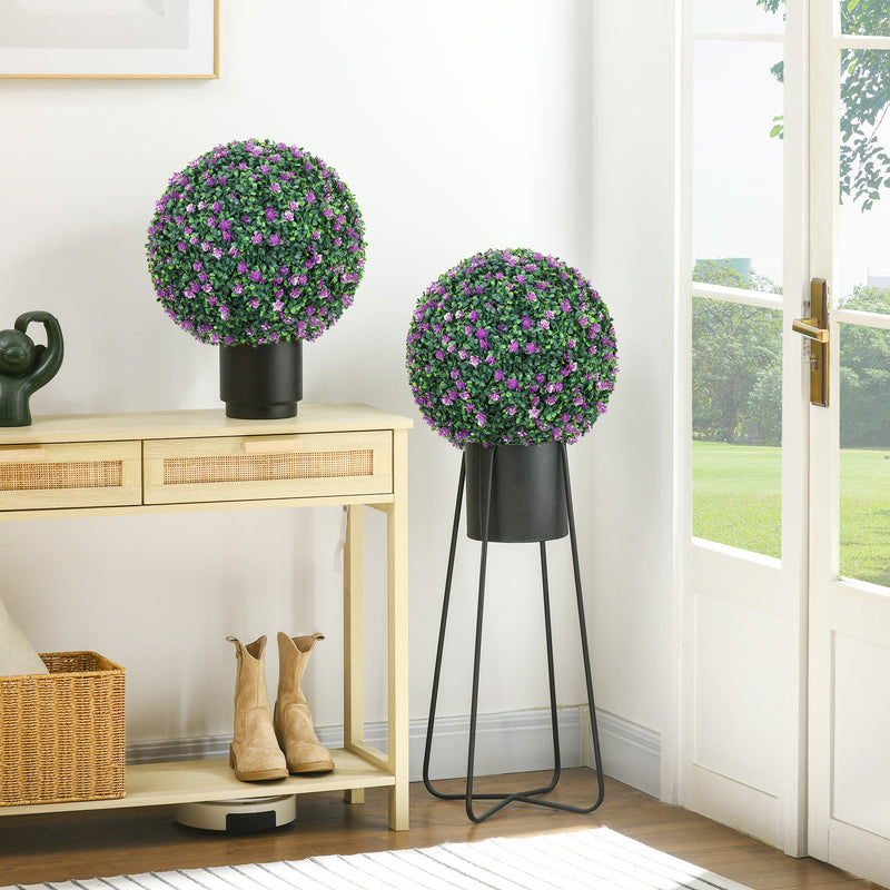 Set of Two Artificial Boxwood Ball Plants for Indoor or Outdoor Display Purple AOSOM