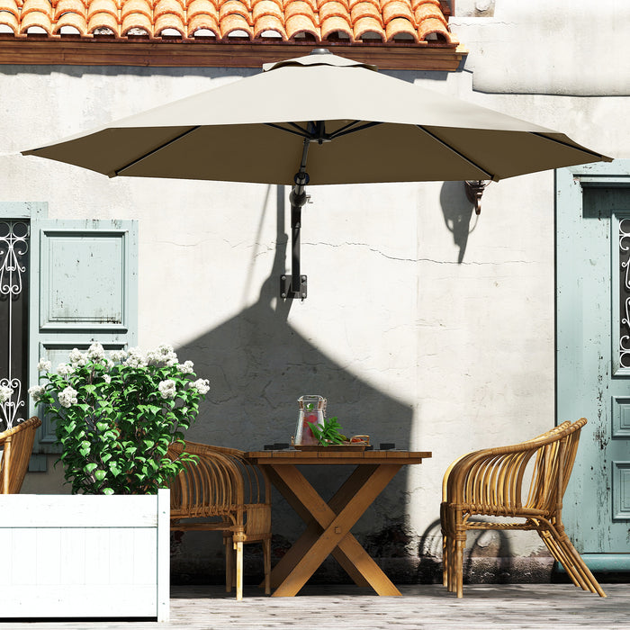 Khaki 3m Wall Mounted Garden Parasol with Easy Crank Handle Shade by Outsunny