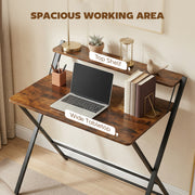 Folding Desk with Upper Shelf for Small Spaces and Easy Storage Rustic Brown AOSOM