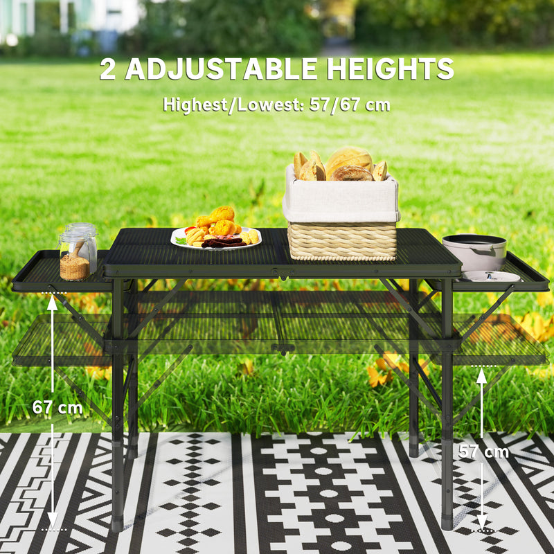 Foldable Outdoor Table with Adjustable Height and Side Wings for Extra Space Black